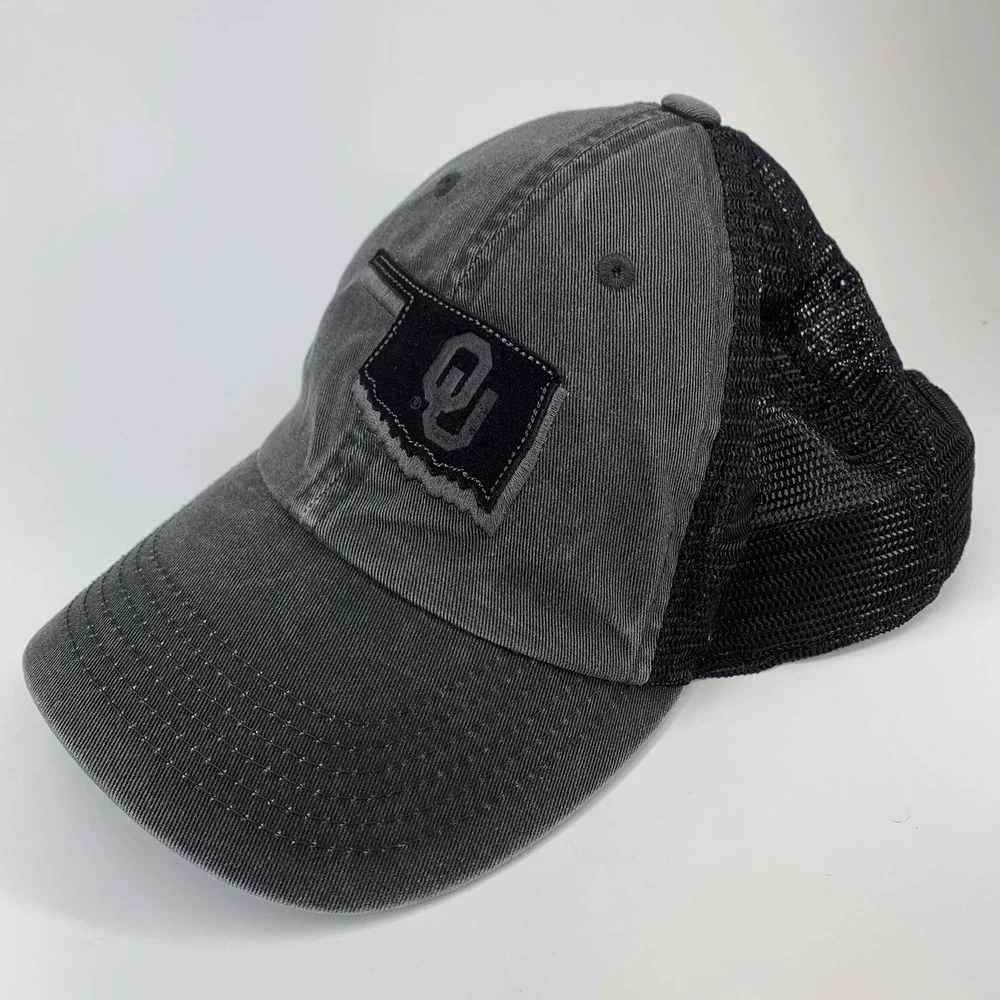OU Oklahoma Sooners Hat Faded Black Adjustable Snapback Mesh Baseball Cap TOW